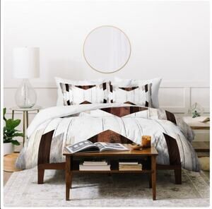 Deny Designs Iveta Abolina Geo Wood 2 Duvet Cover Set Queen Brown Cp. @ $140